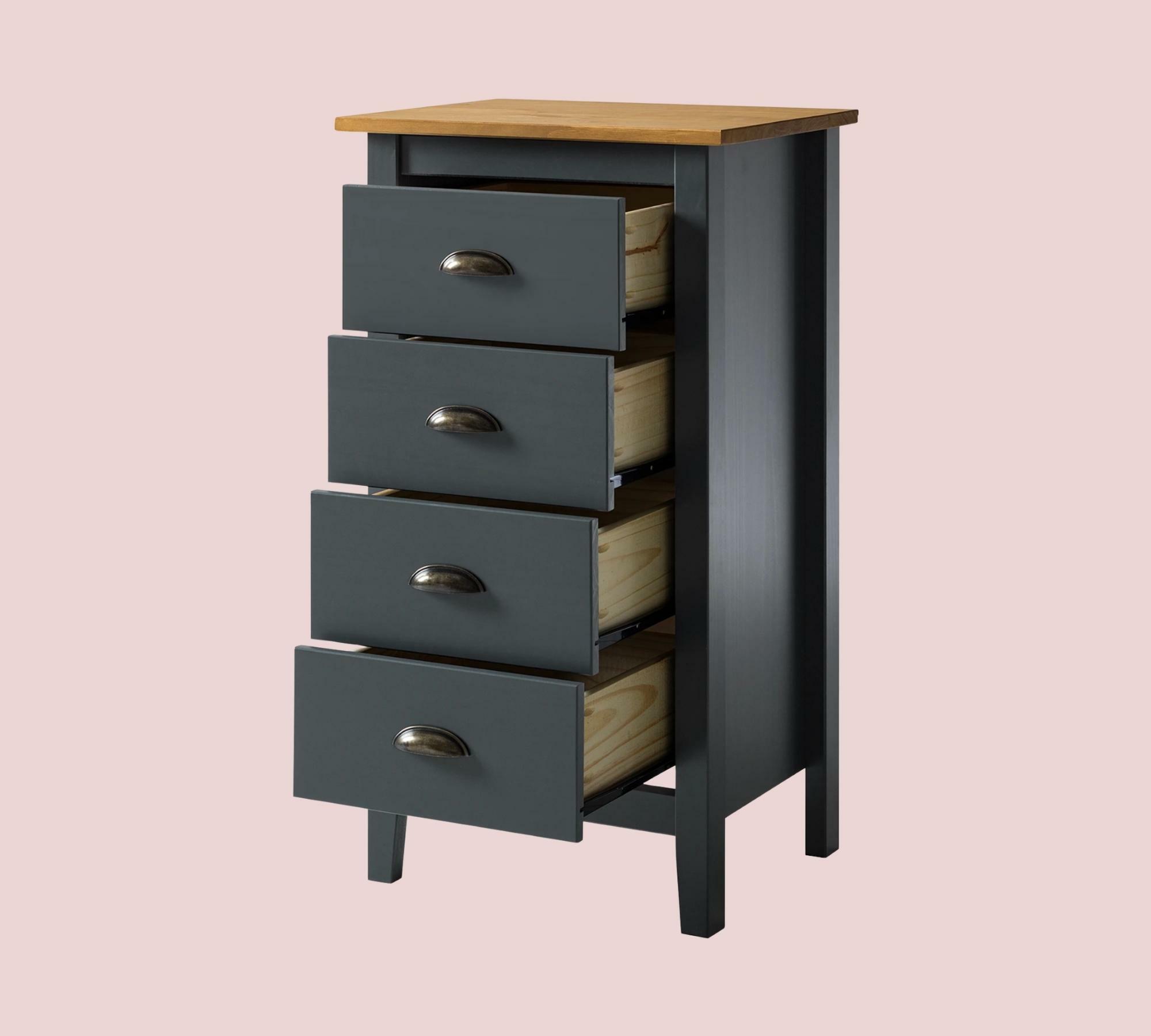 Kommode mit 4 Schubladen Massivholz Anthrazit 3