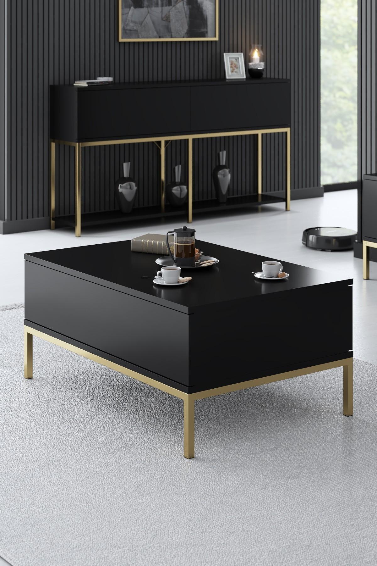 Coffee Table Lord Wood Veneer Black Gold 1