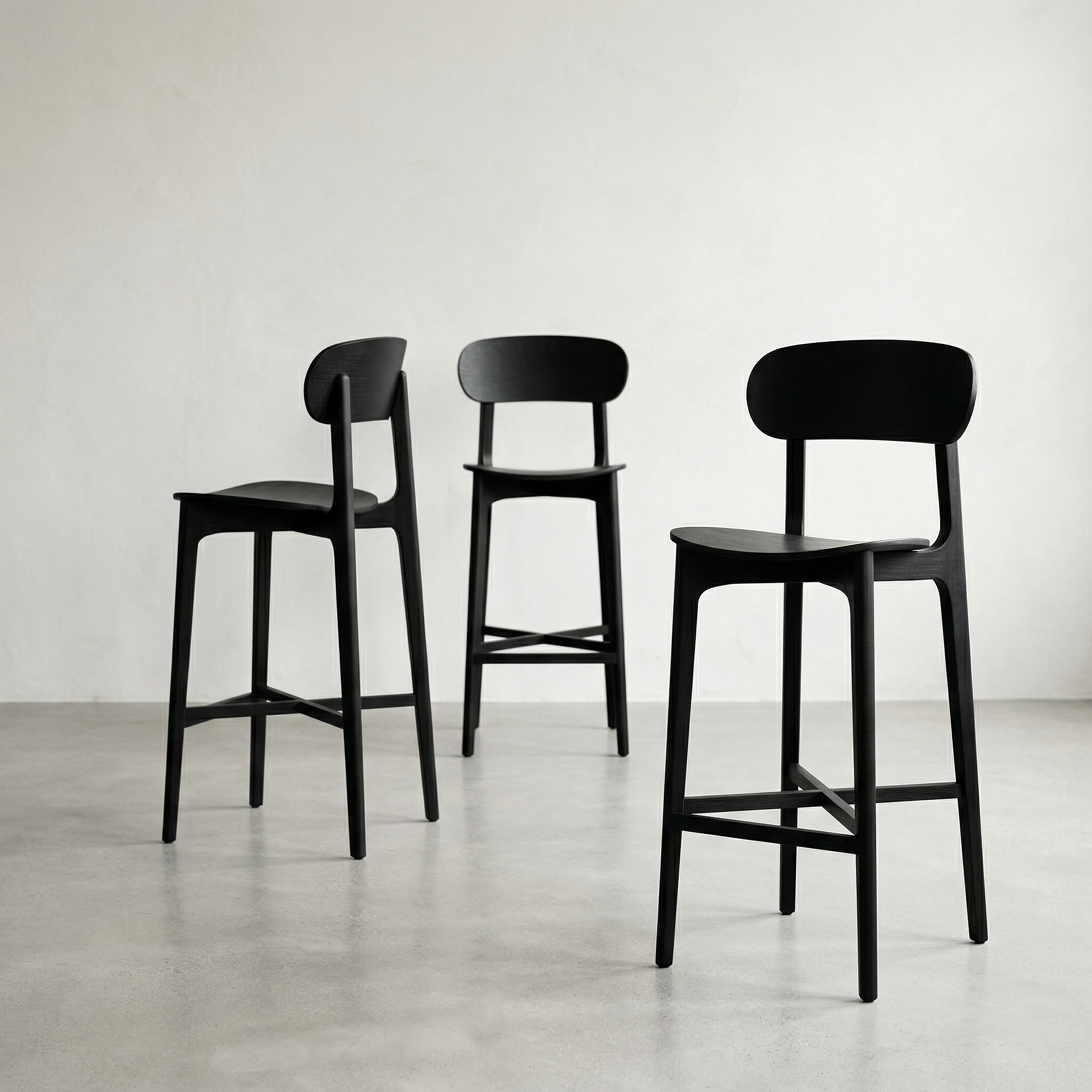 3x Gem Bar Stool Ash Wood Black 1
