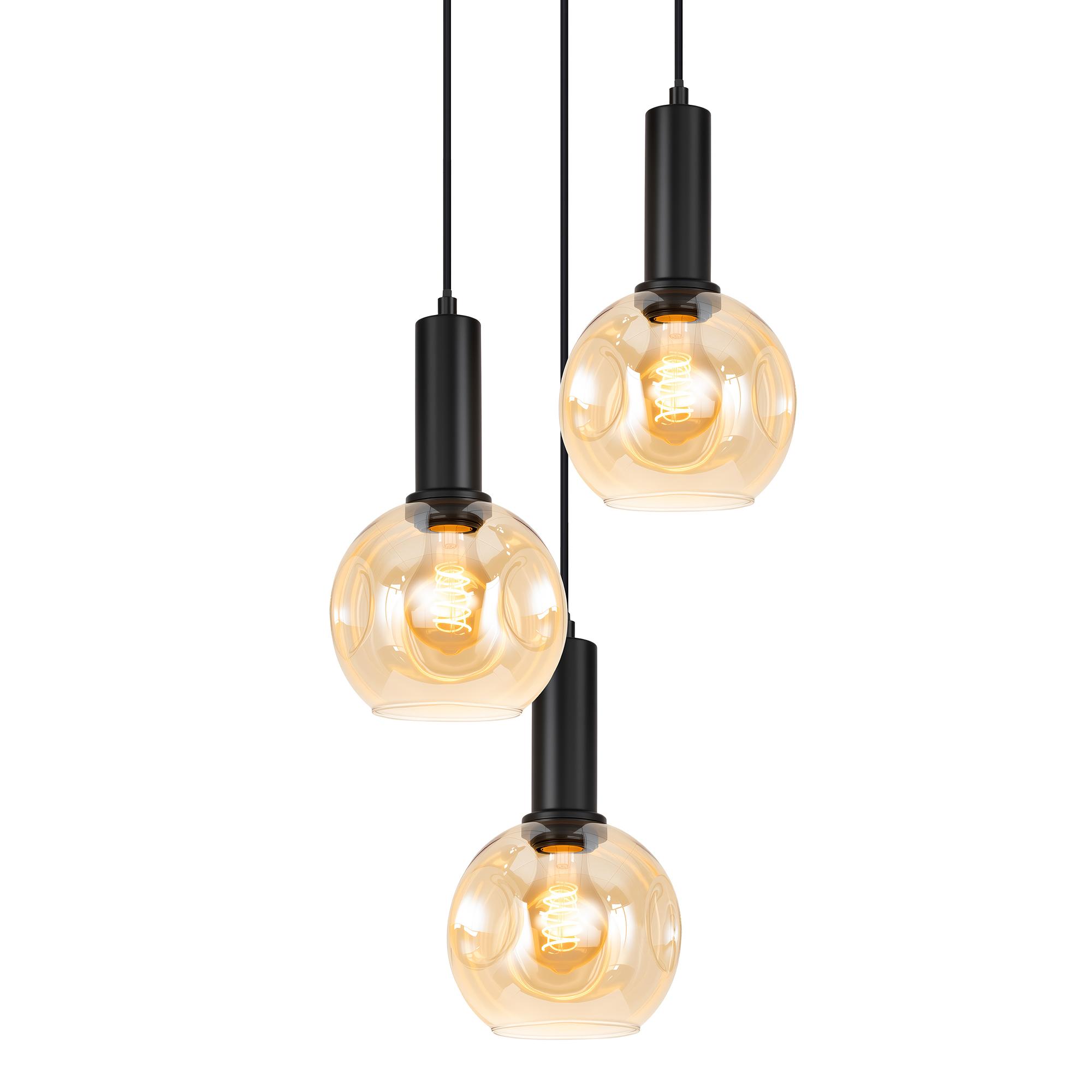 3-Flammig Jervey Pendelleuchte Gusseisen Farbglas Bernstein 3