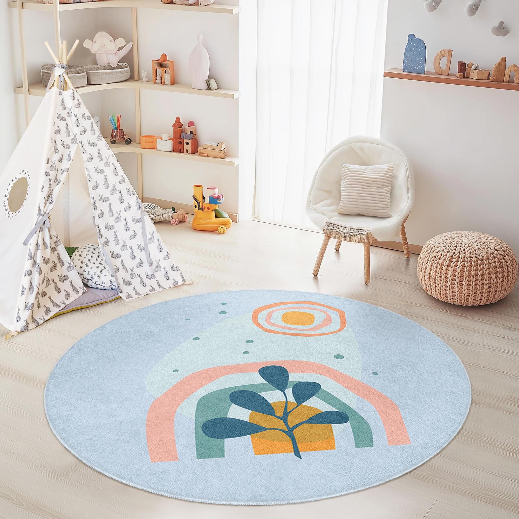 Sonne und Pflanze Kinderteppich Ø120cm 2