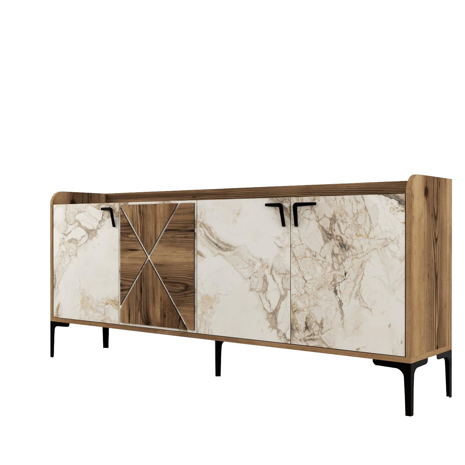 Venedik Sideboard Walnussbraun Marmoroptik Weiß 5