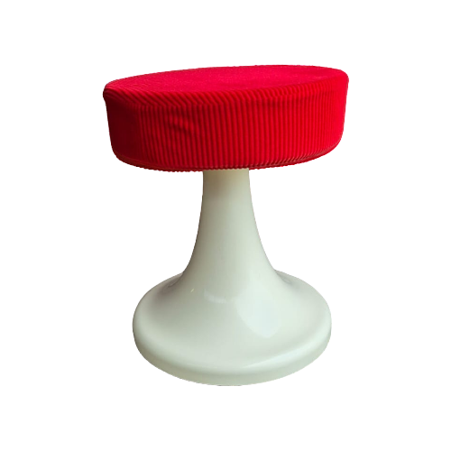 Vintage Hocker Friedrich Stuckenbröker Kunststoff Holz Rot 0