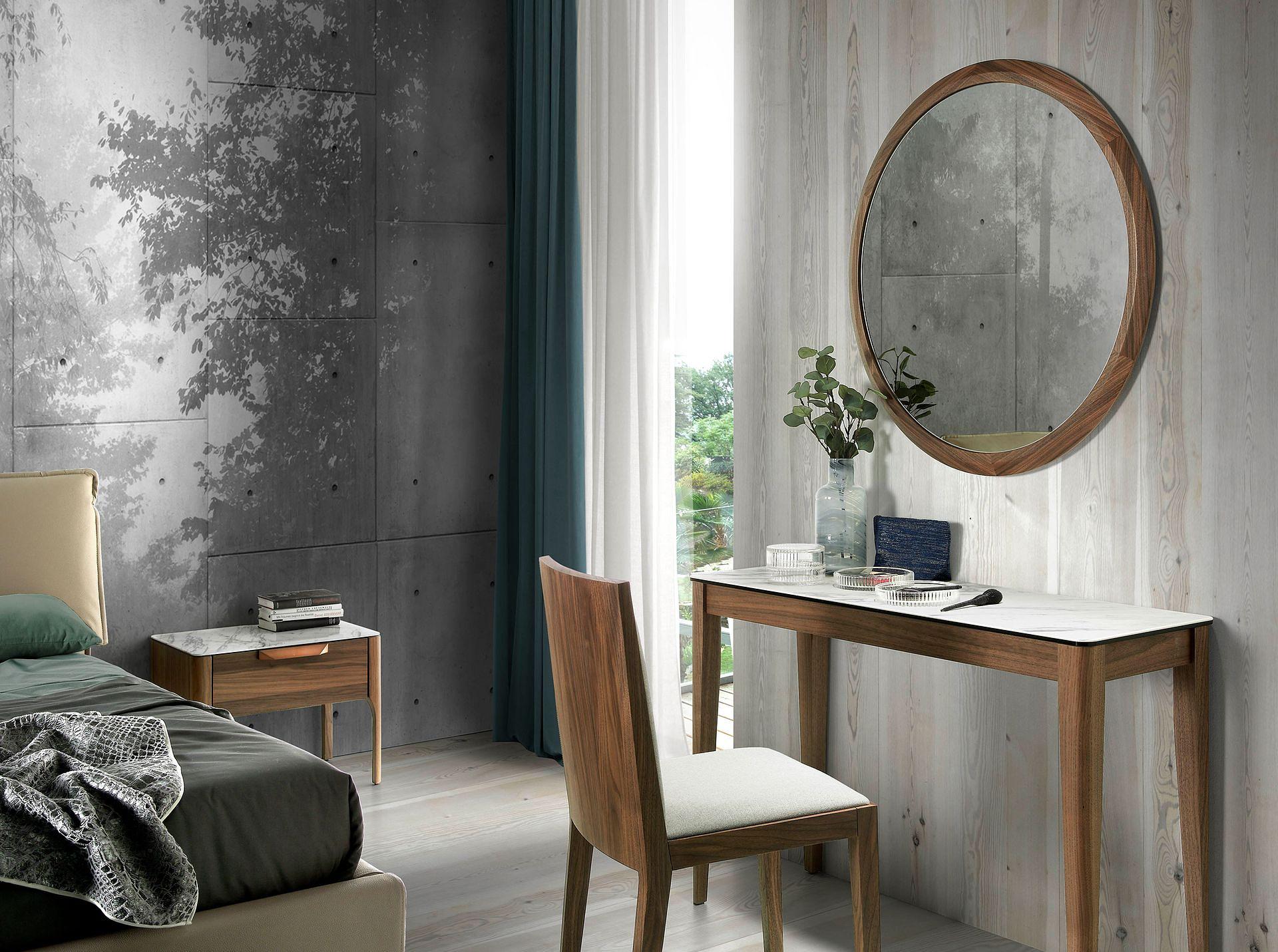 Round Wall Mirror Walnut 4