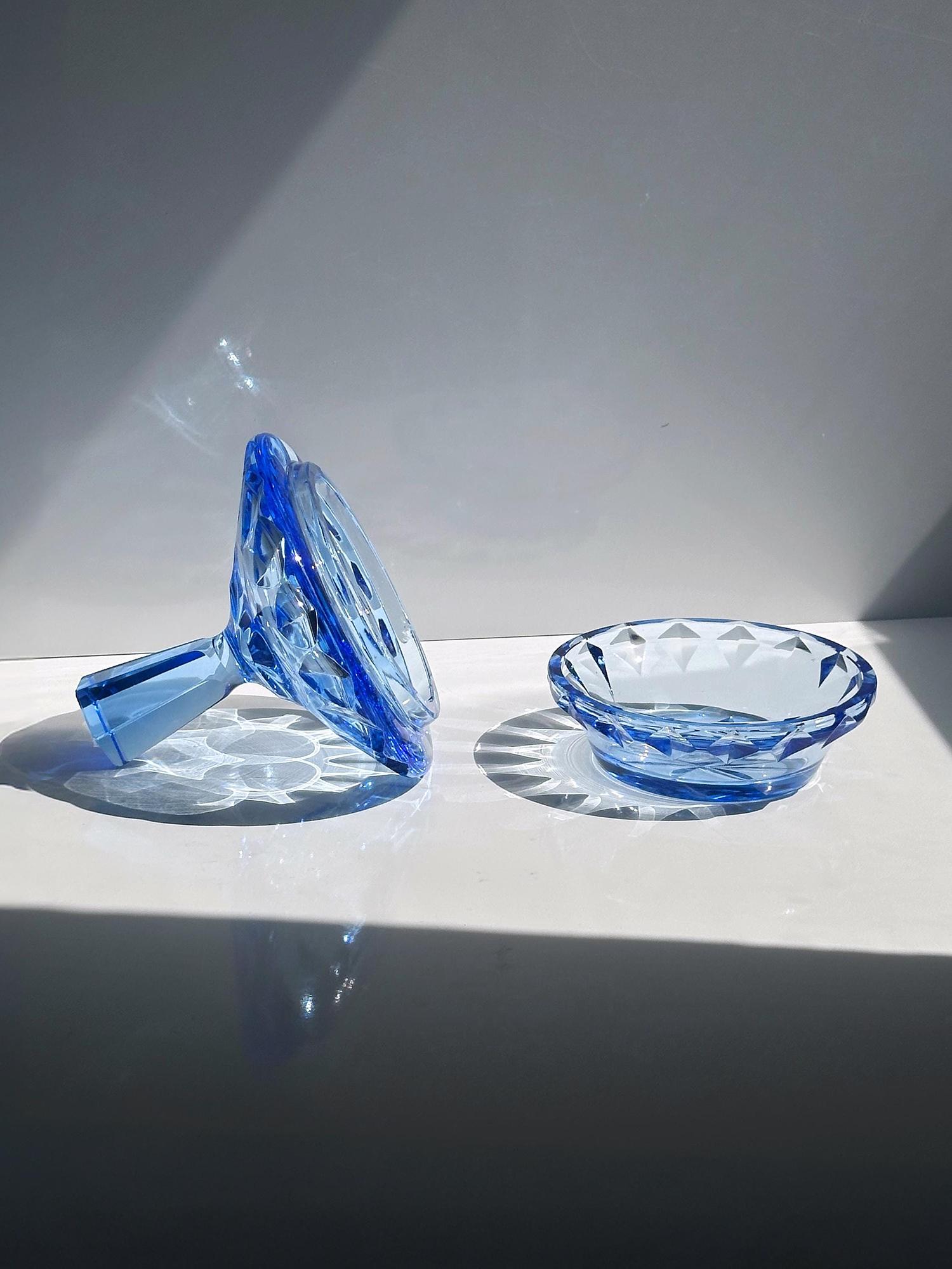 Vintage Candy Dish Crystal Glass Blue 1930s 4