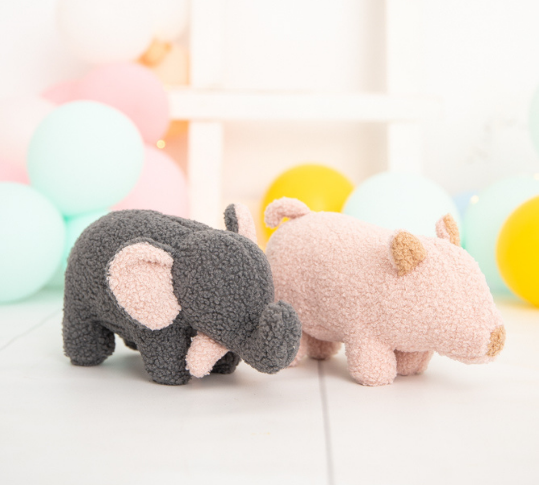 Baby Elefant & Schwein Plüschtier Baumwolle Grau Rosa 0