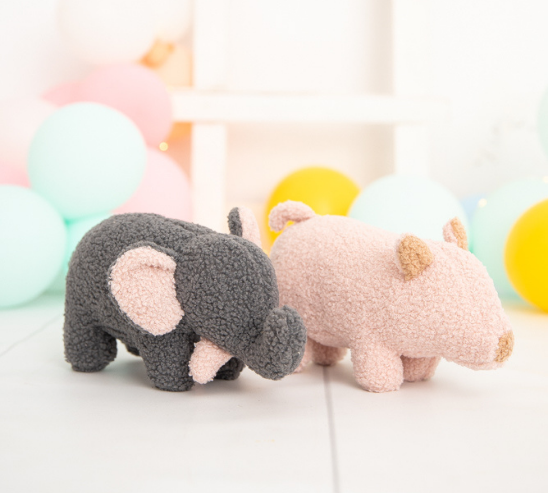 Baby Elephant & Pig Plush Toy Cotton Grey Pink 0