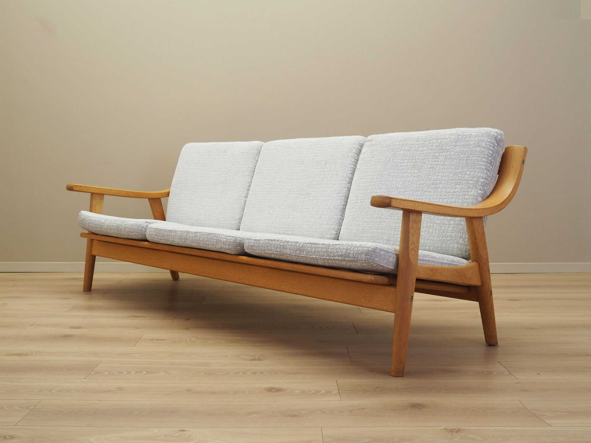 Vintage Sofa 3-seater Oak Wood Textile Grey 1960s 2