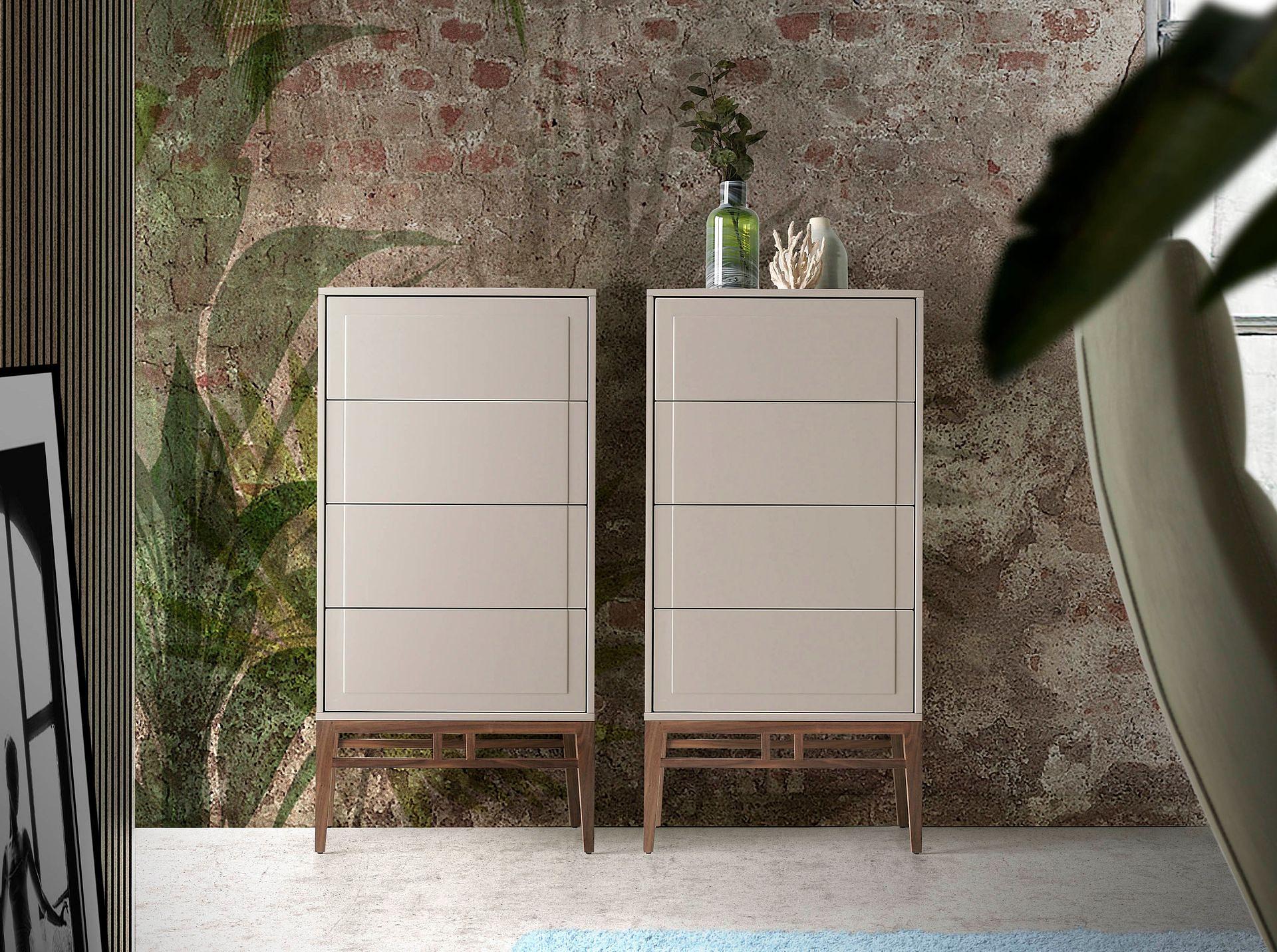 Chiffonier mit 4 Schubladen Walnussfurnier Creme 1