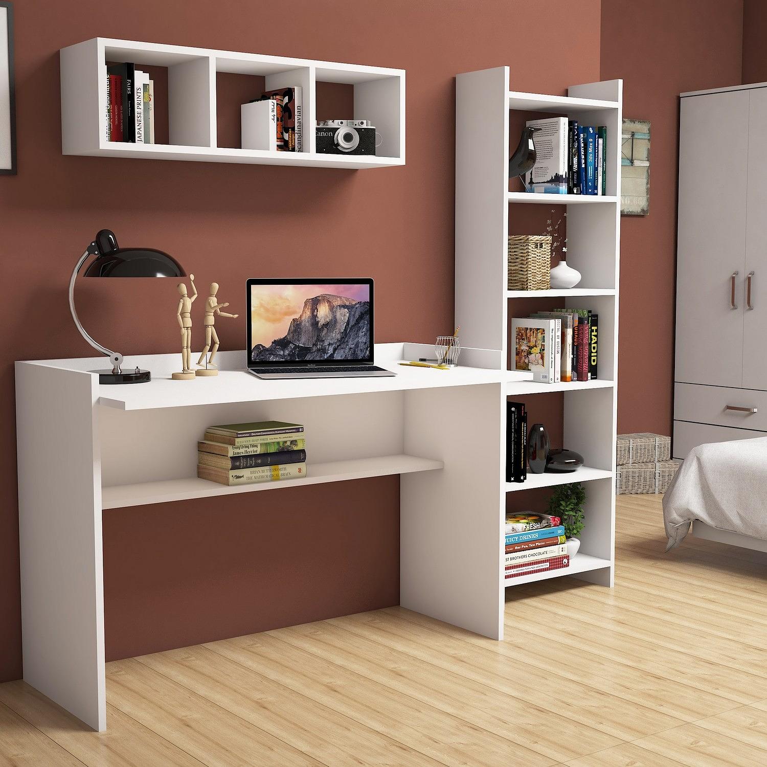 Hera Desk & Bookshelf Wood Veneer White 1