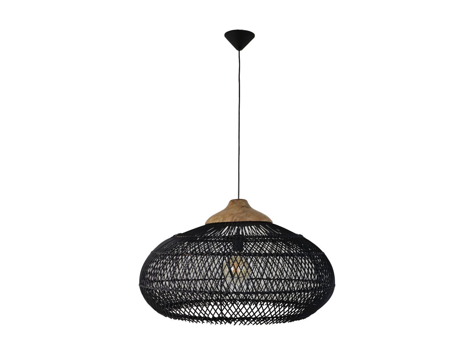 Hängelampe Teakholz Rattan Schwarz 2