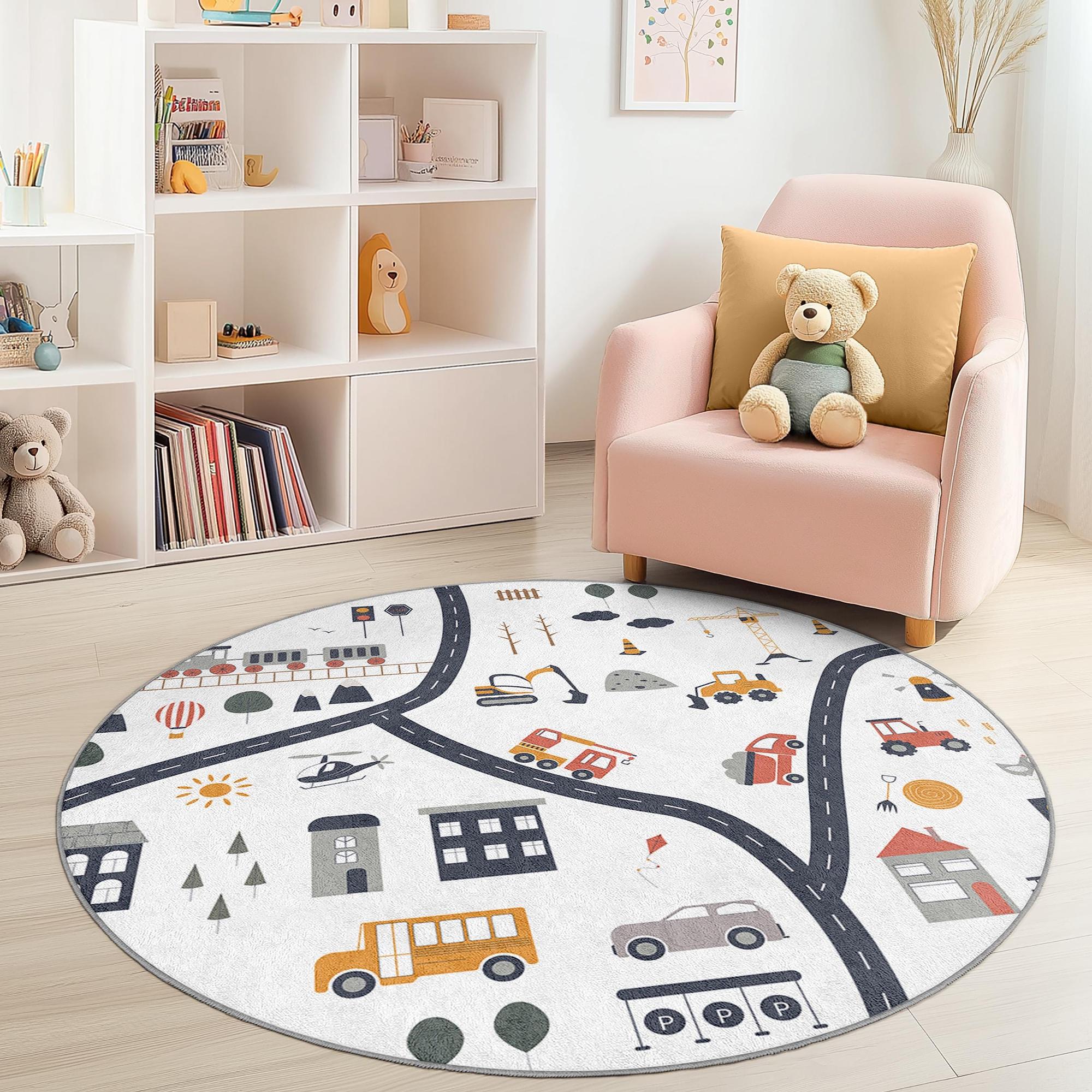 Road map children's rug Multicolored ⌀150cm 2