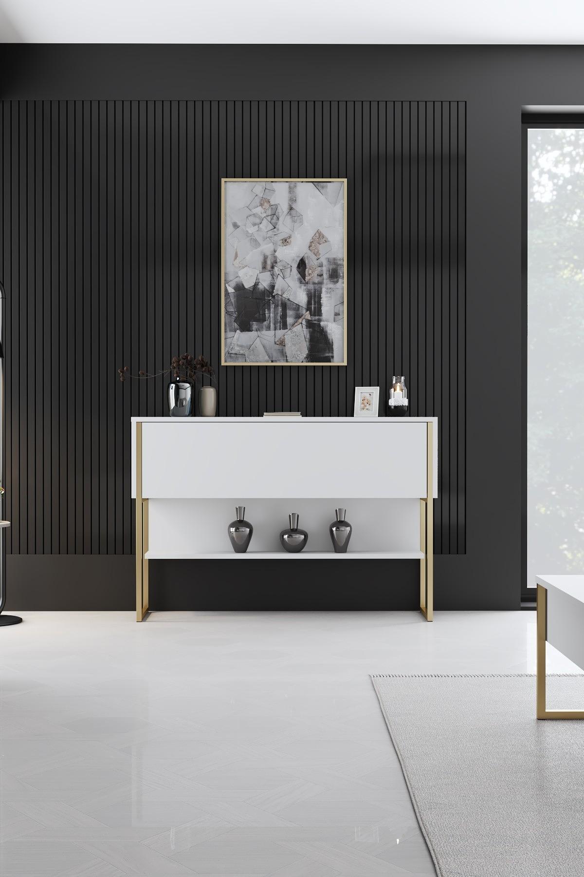 Luxe Sideboard Holzfurnier Gold Weiß 3