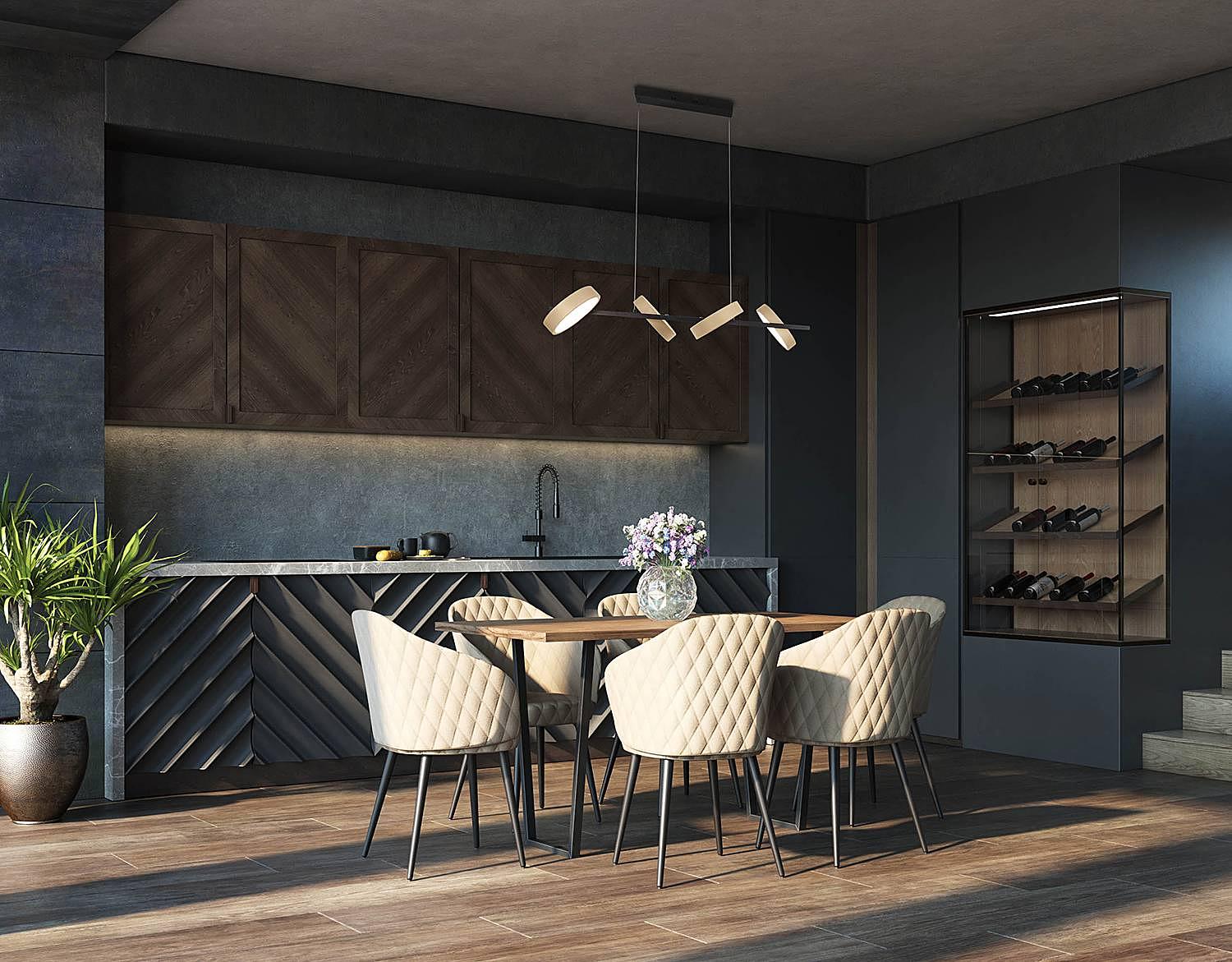 4-burner LED pendant light Tessa Steel 2