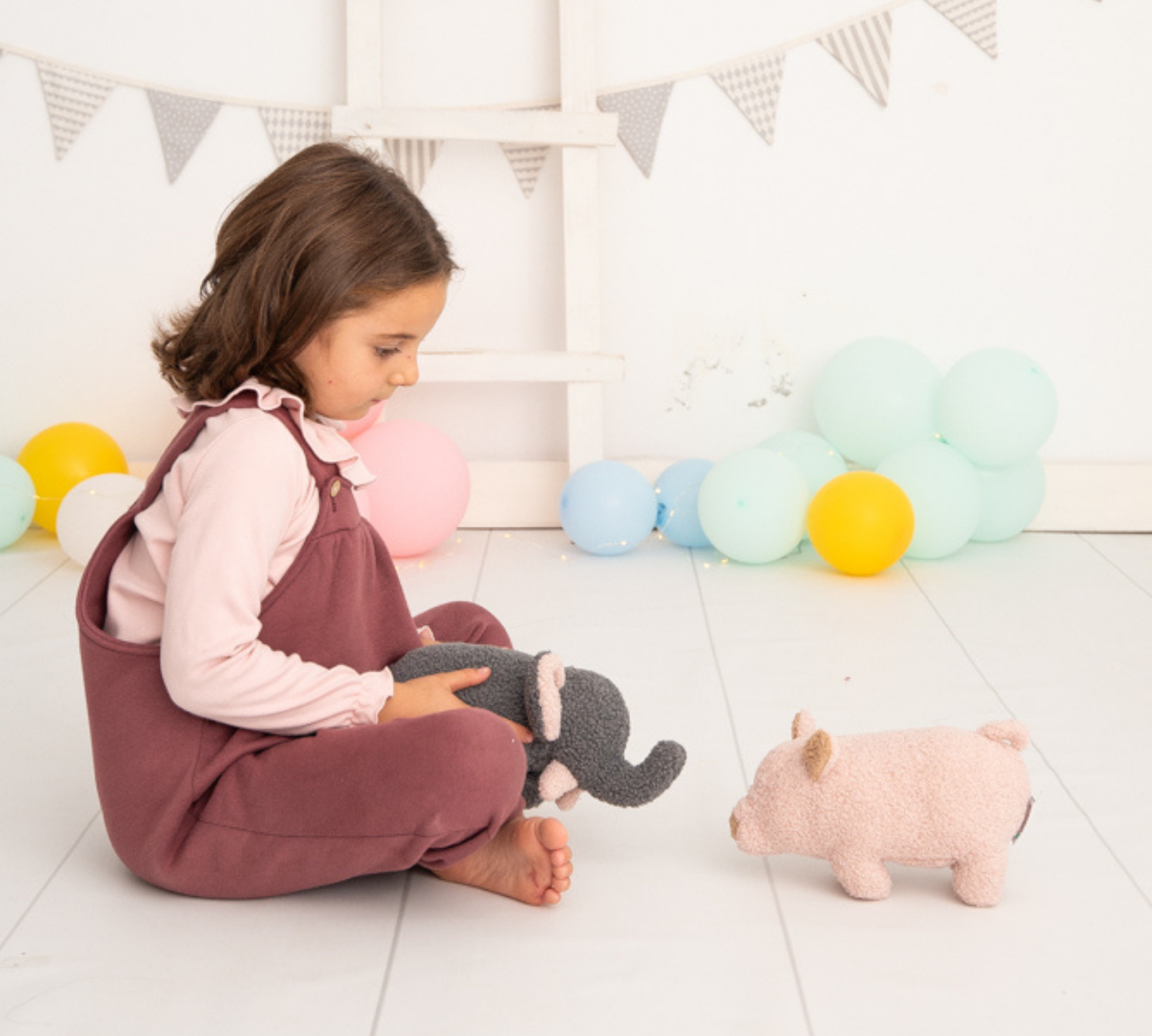 Baby Elephant & Pig Plush Toy Cotton Grey Pink 1