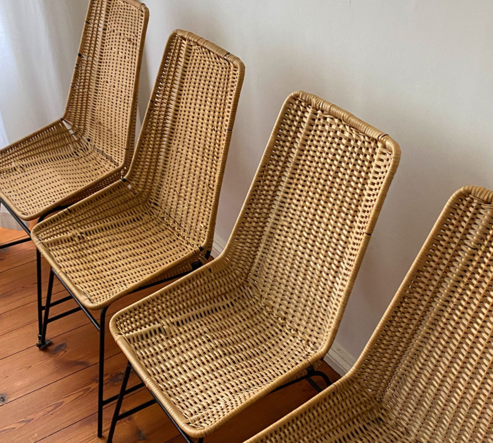 4x Vintage Esszimmerstuhl Rattan Metall 1960er Jahre 1