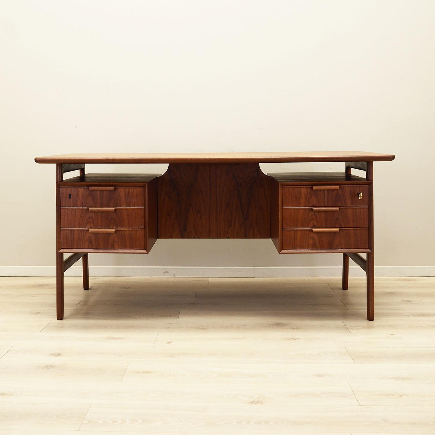 Teak-Schreibtisch Holzfurnier 1970er Jahre  1