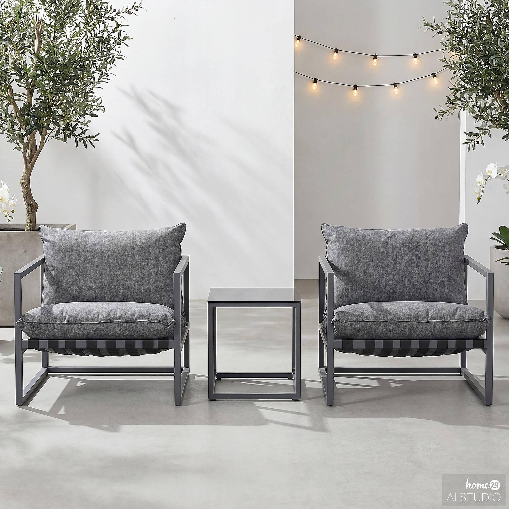 Lounge chair Moda set of 3 steel woven fabric grey 0