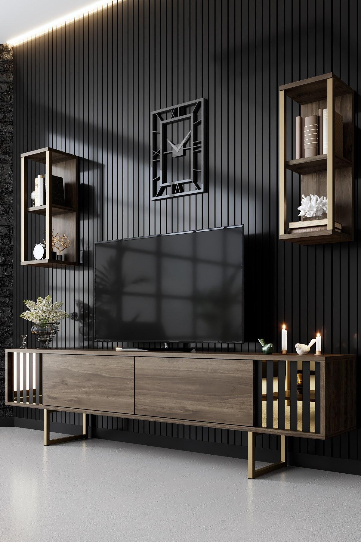 Gold Line Wohnzimmermöbel-Set Holzfurnier Schwarz 2