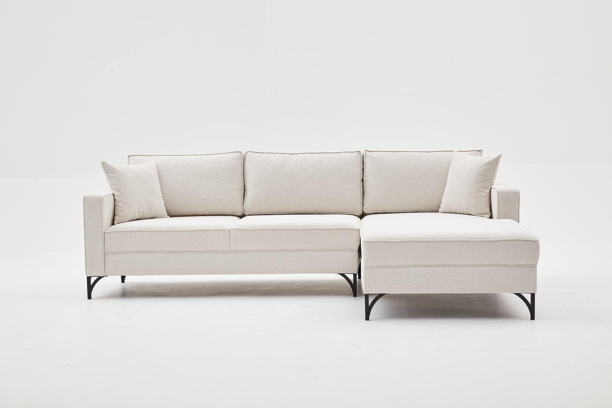 Lima Sofa Récamiere Rechts Creme mit schwarzen Beinen 2