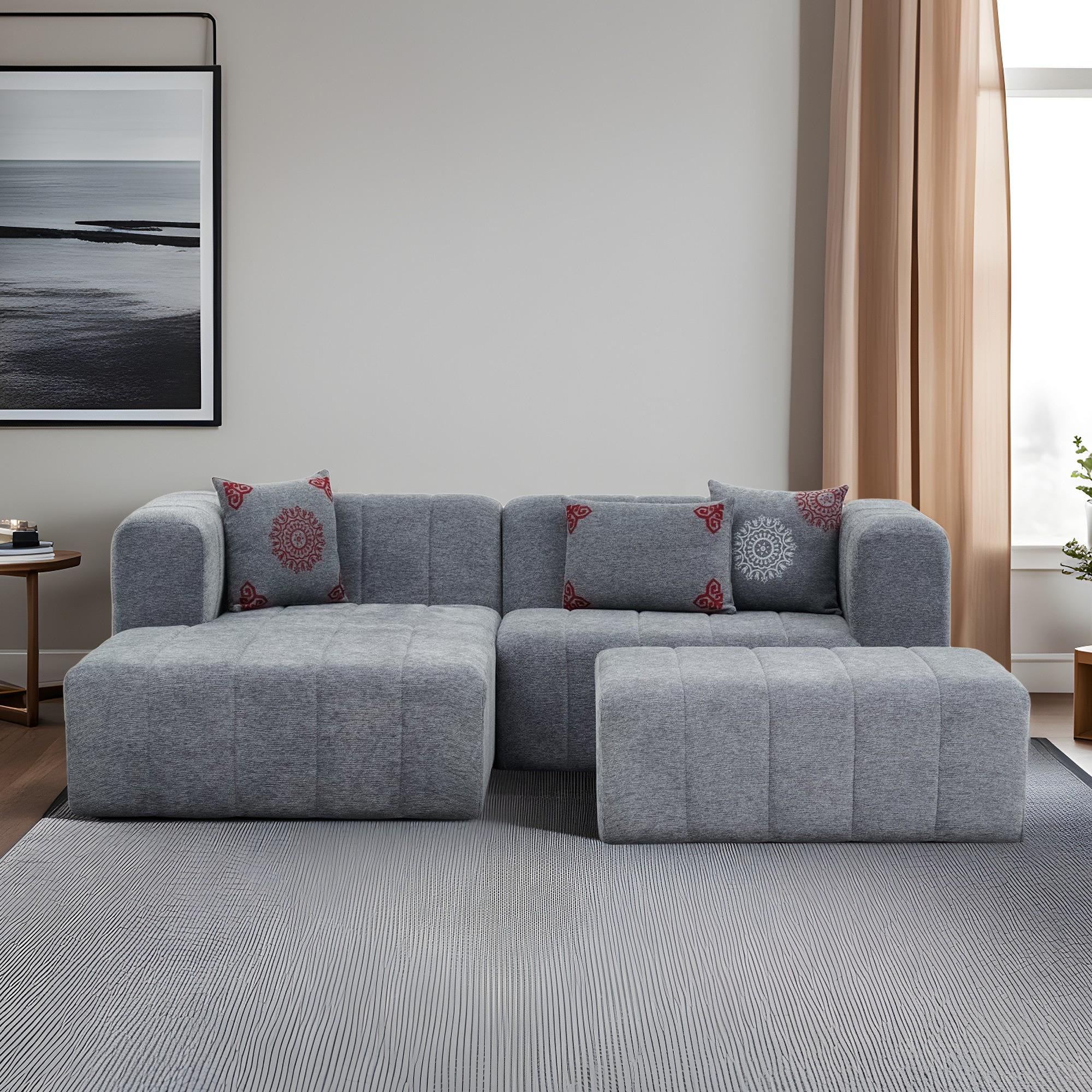 Beyza Sofa Récamiere Links mit Hocker Grau 1