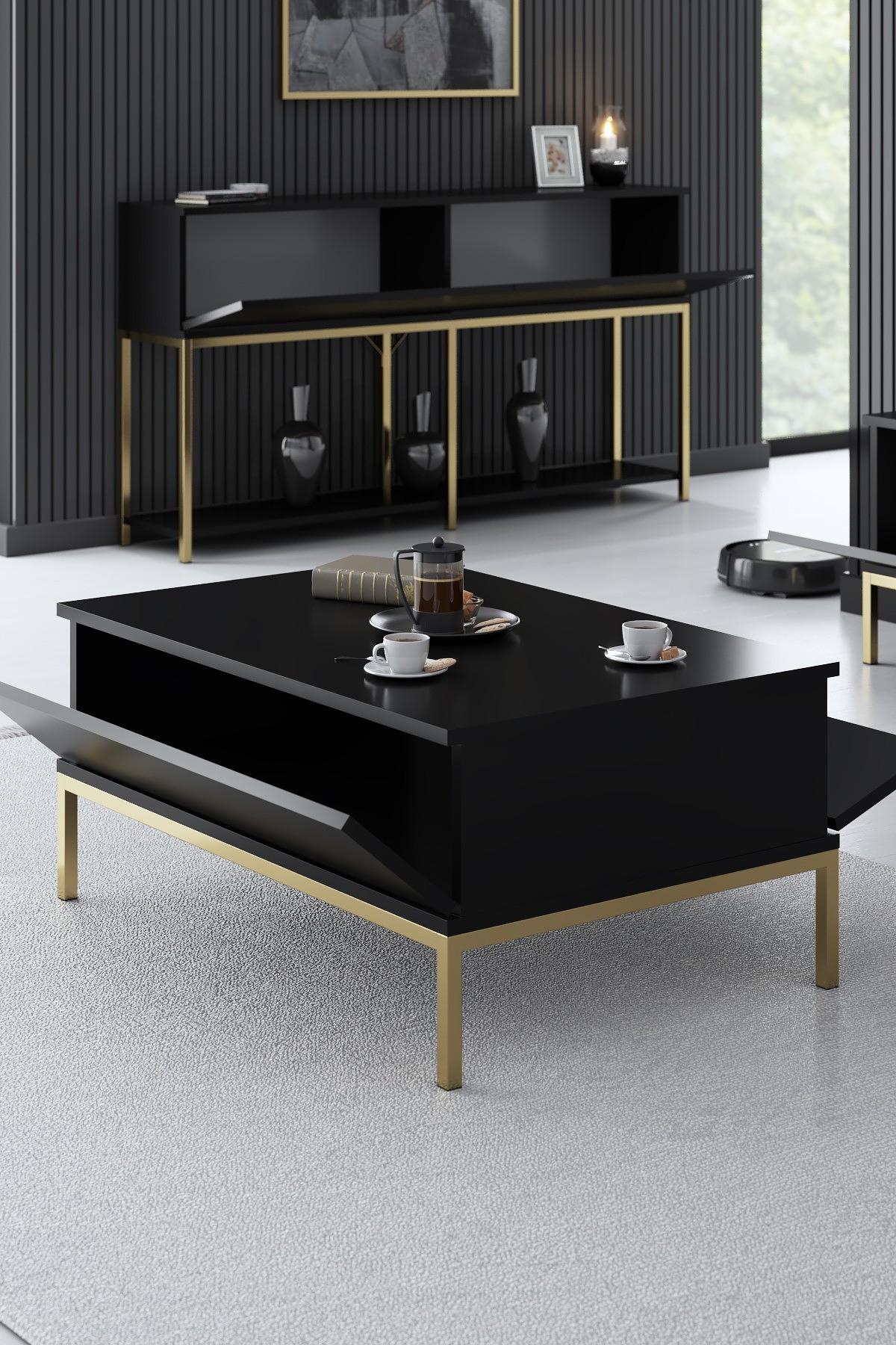 Coffee Table Lord Wood Veneer Black Gold 2