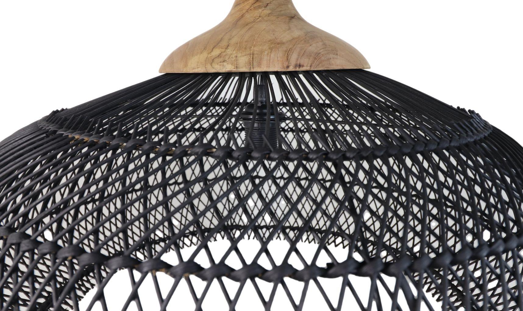 Hängelampe Teakholz Rattan Schwarz 1
