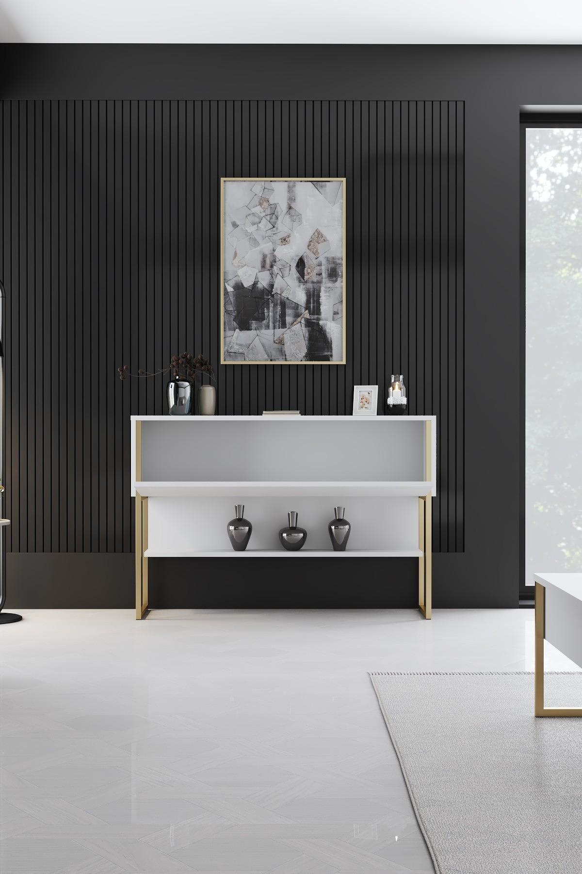 Luxury sideboard wood veneer gold white 4