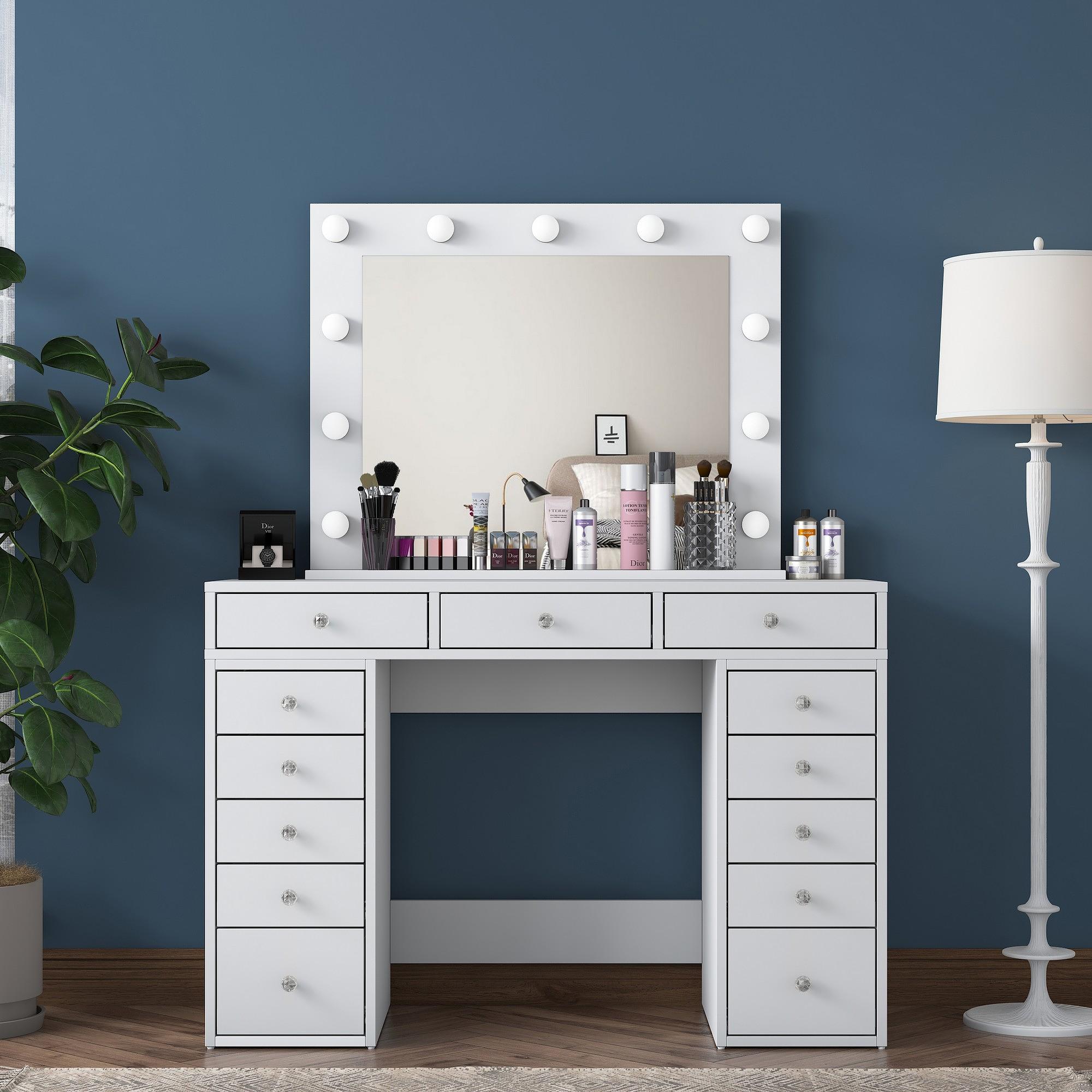 Dressing table with mirror and drawers White 4