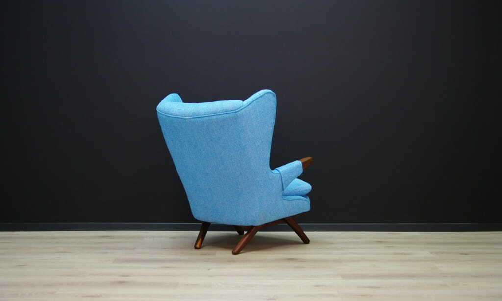 Vintage Sessel Teakholz Textil Blau 1960er Jahre 6