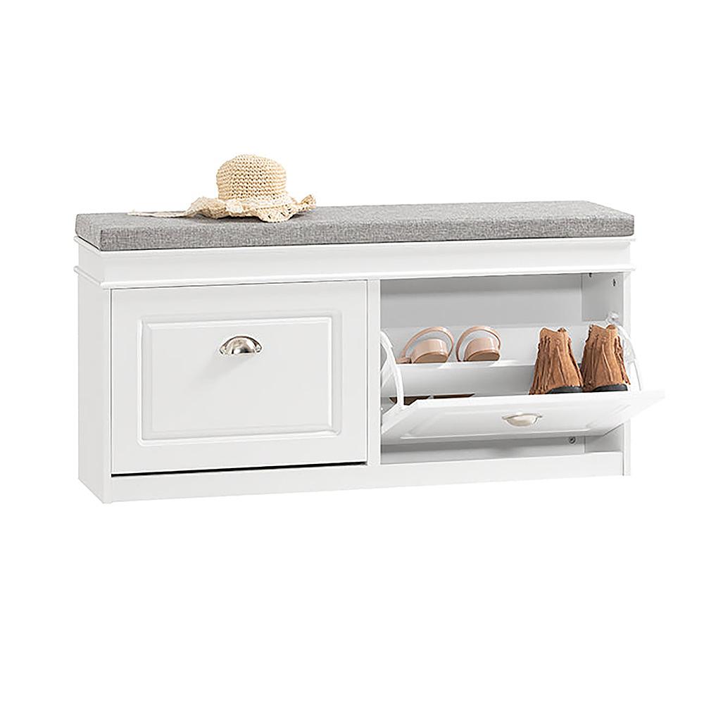 Estha I Shoe cabinet Bench with seat cushion Wood White Gray 1