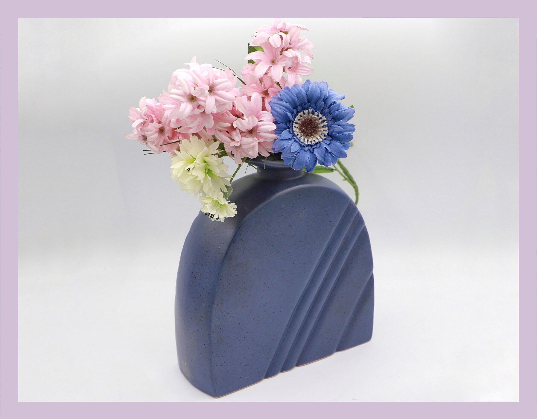 Vintage Blumenvase Keramik Blau 1990er Jahre 1