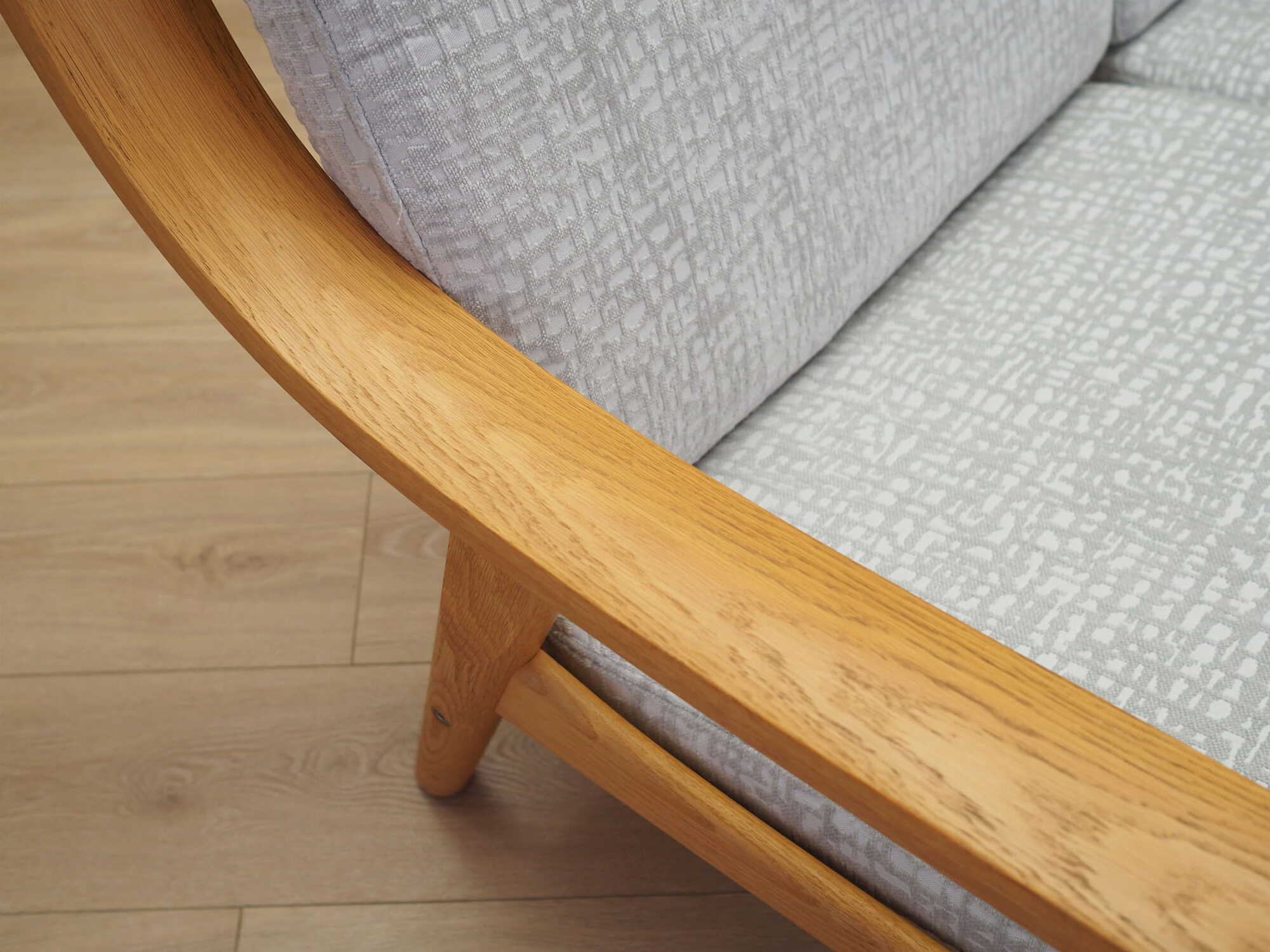 Vintage Sofa 3-seater Oak Wood Textile Grey 1960s 7