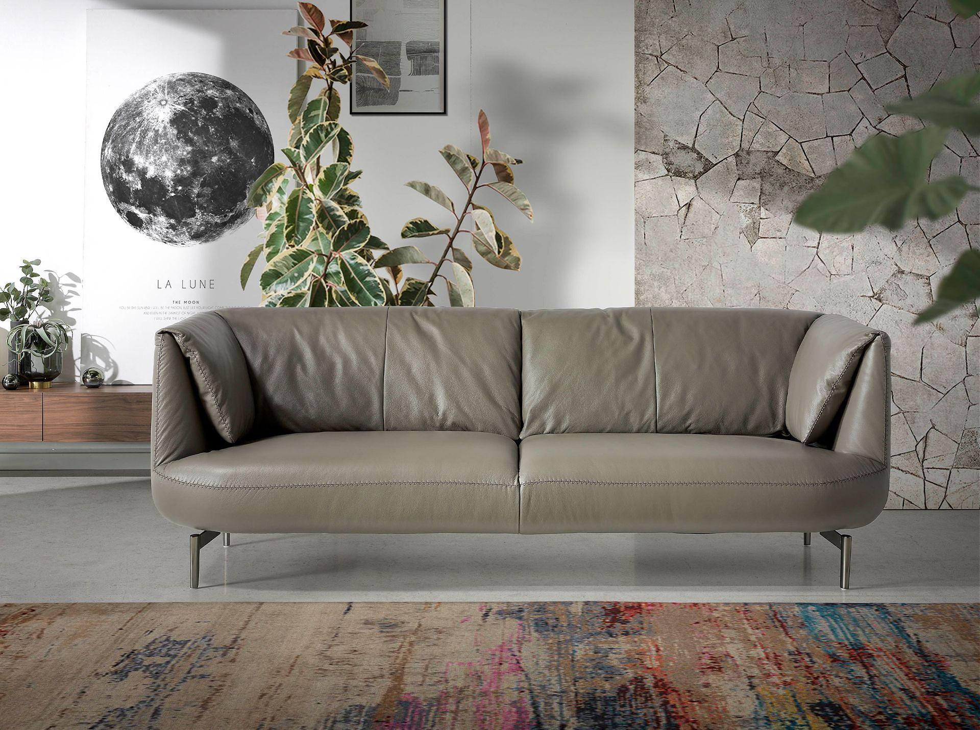 Sofa 2-Sitzer Leder Grau 2