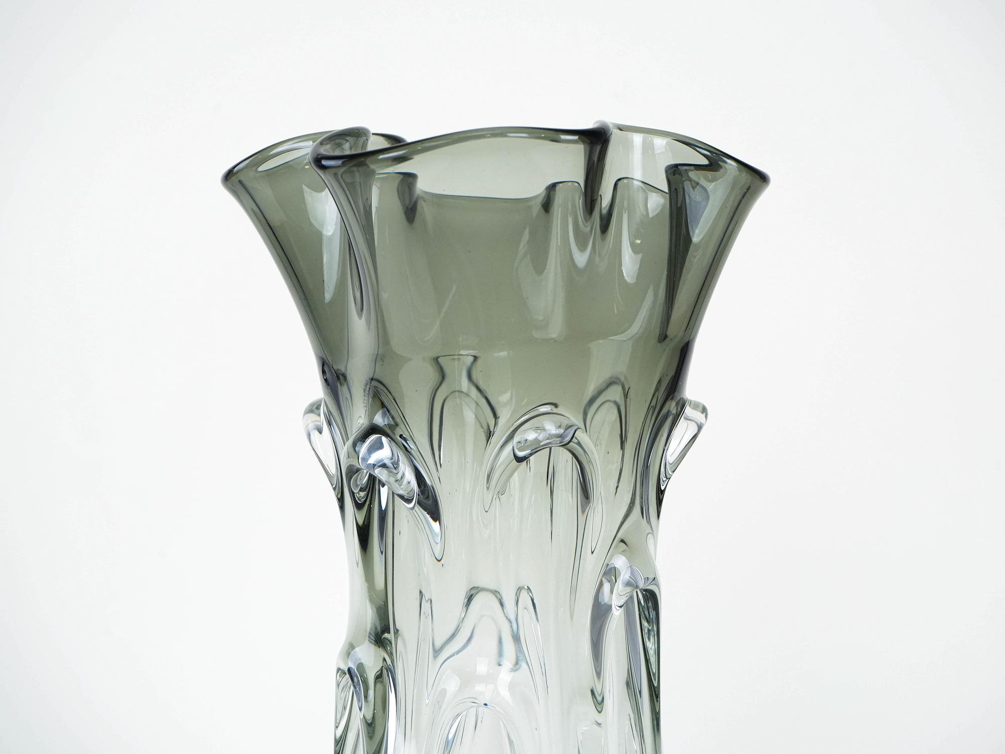Vase Muranoglas Grau 1960er Jahre 3