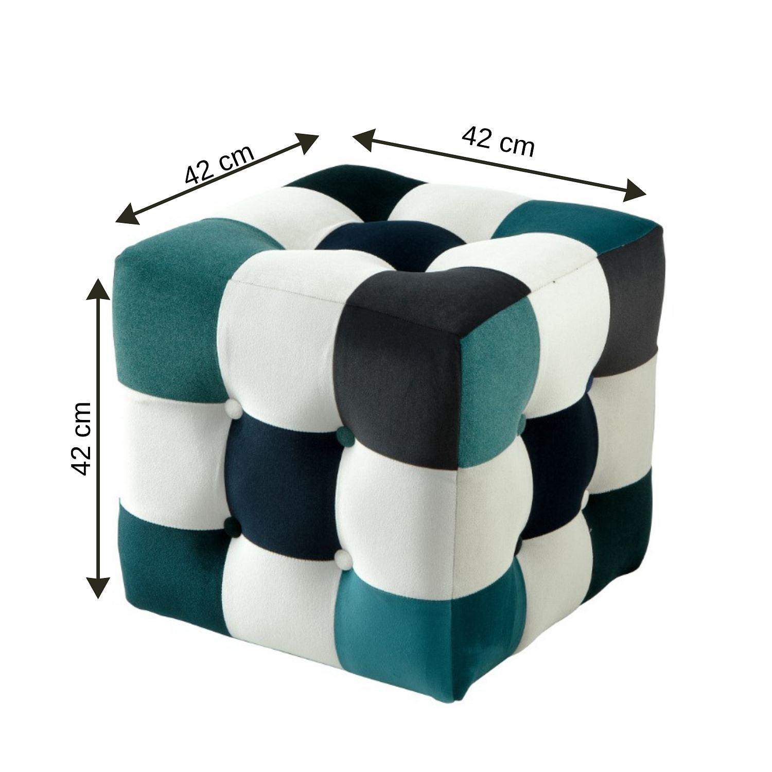 Patchwork Stool Velvet White Blue 4