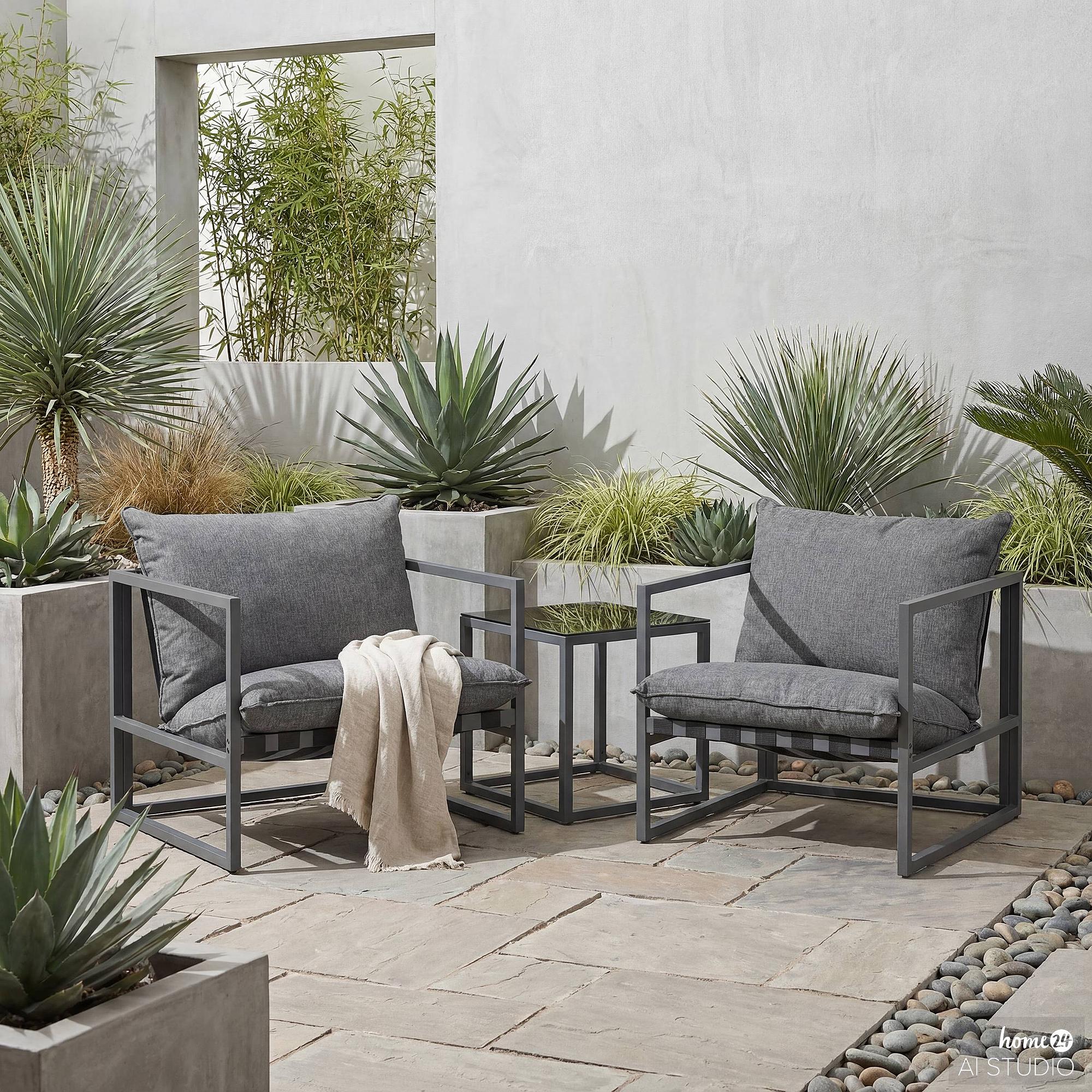 Lounge chair Moda set of 3 steel woven fabric grey 3