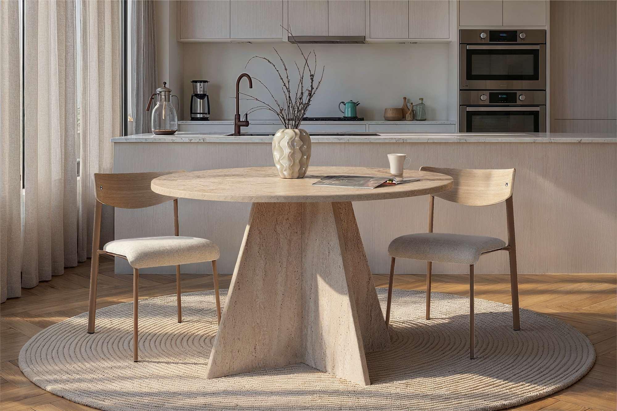 Virella Dining table Travertine Ø120 cm 1
