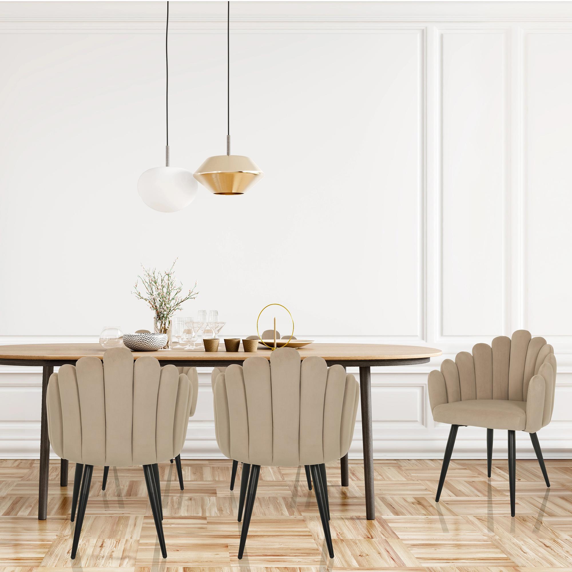 SCALLORE Dining chair in shell shape velvet light brown 1