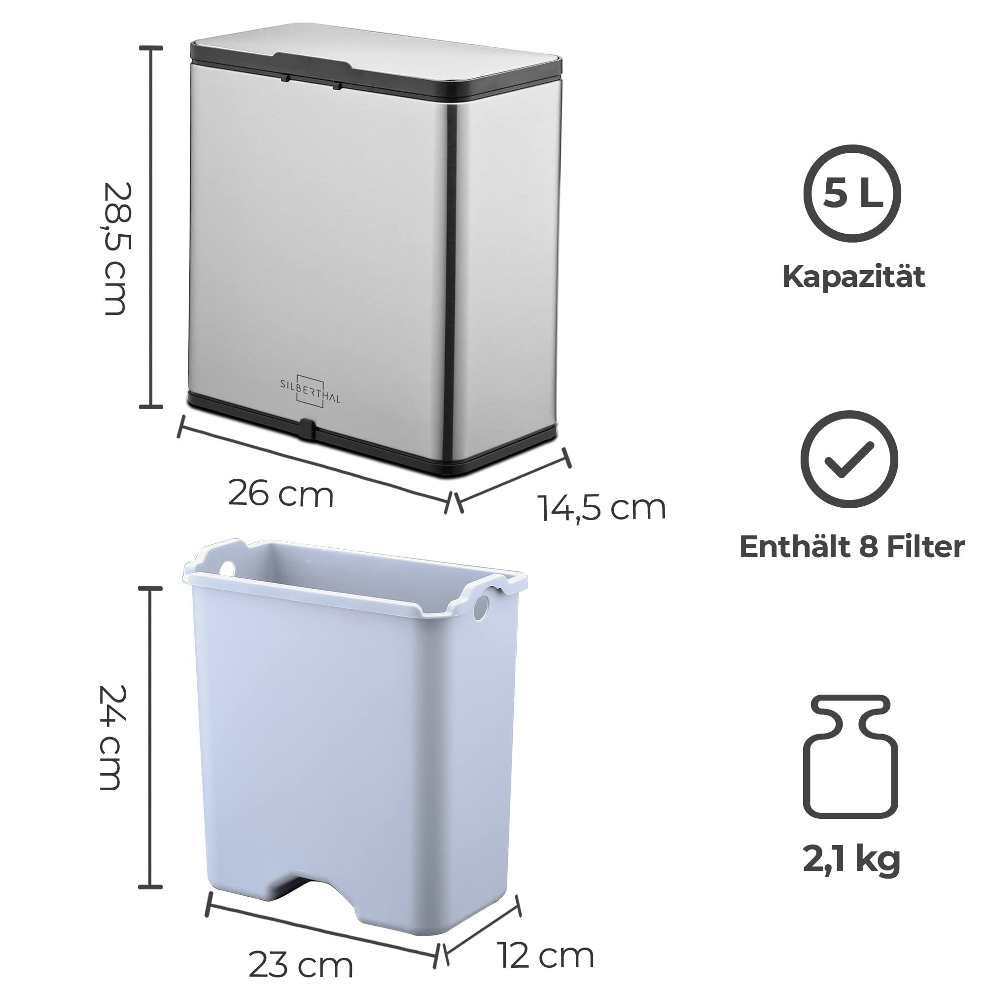 Biomülleimer Edelstahl 5L 5