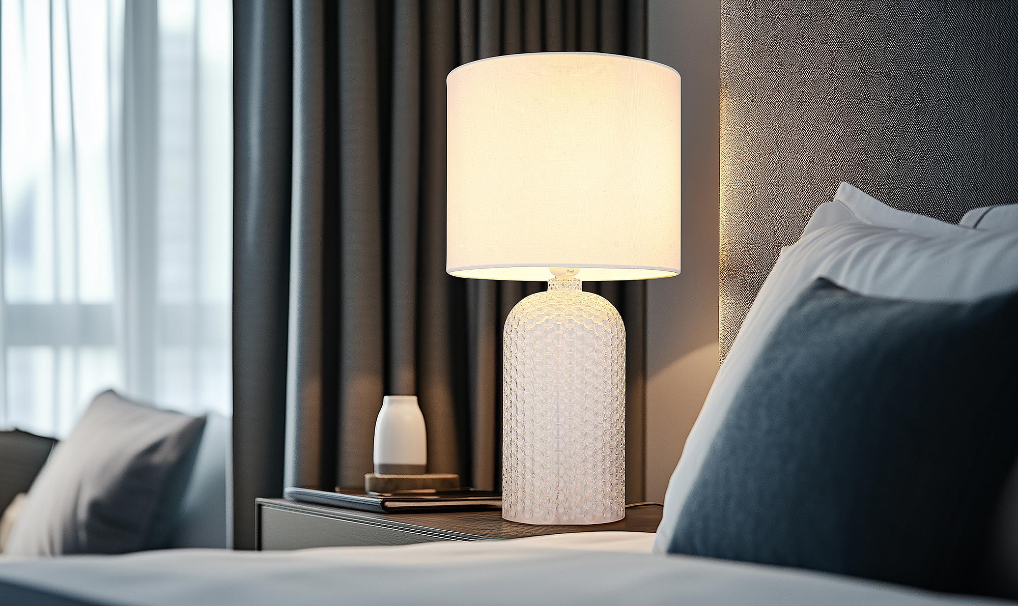 1-Light Sofia Table Lamp Textured Fabric Colored Glass White 2