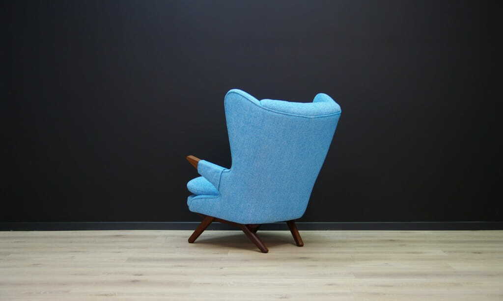Vintage Sessel Teakholz Textil Blau 1960er Jahre 8