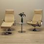 Sessel mit Hocker Leder Hellbraun 1970er Jahre 1