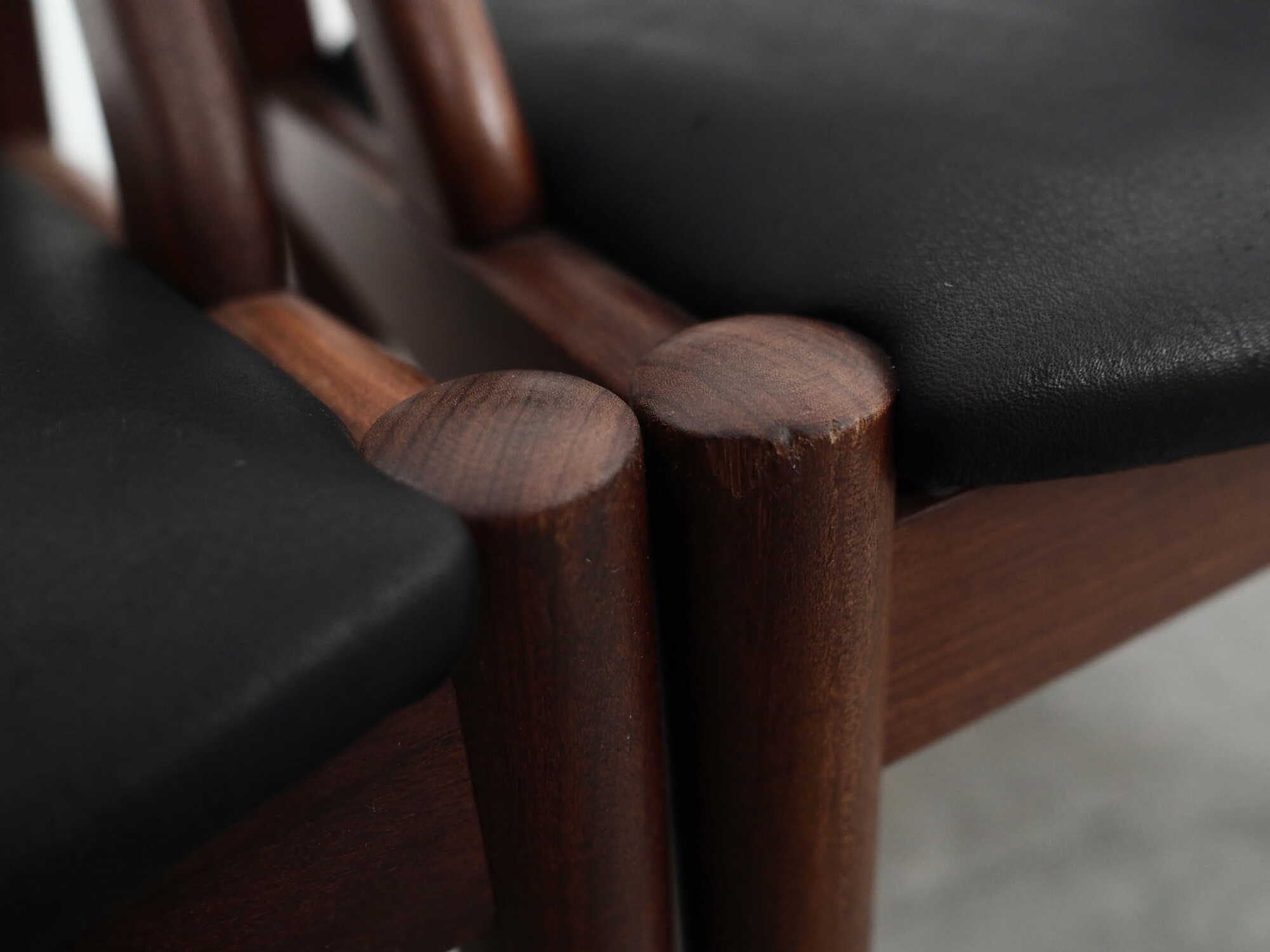 4x Vintage Chair Teak Wood Textile Black 1970s 8