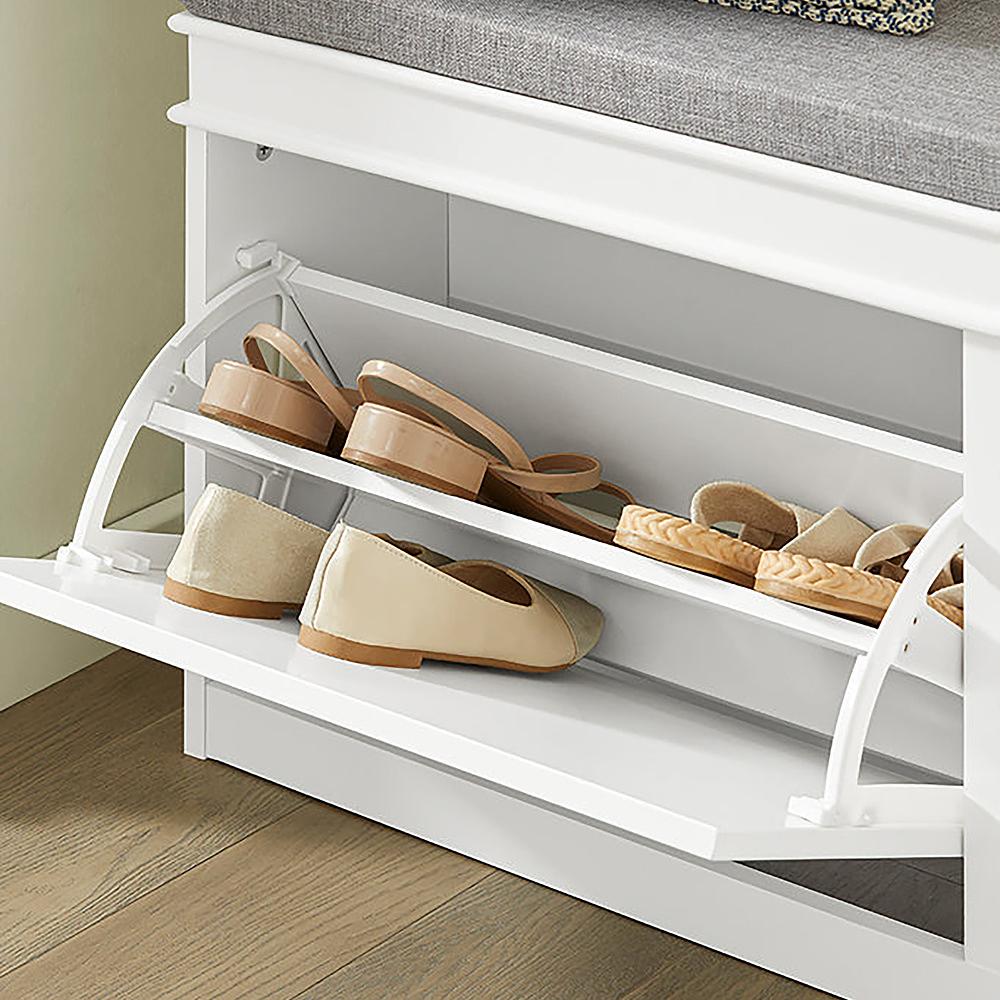 Estha I Shoe cabinet Bench with seat cushion Wood White Gray 2