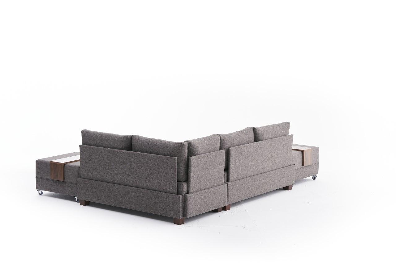 Fly corner sofa right with 2 ottomans brown 7
