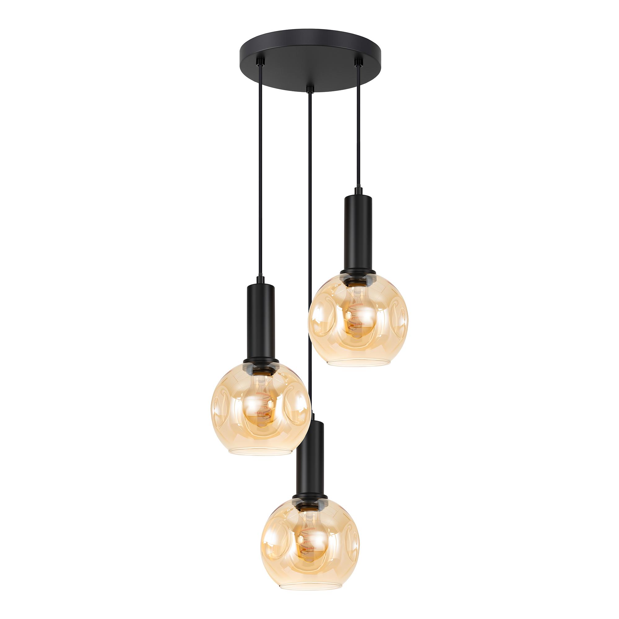 3-Flammig Jervey Pendelleuchte Gusseisen Farbglas Bernstein 4