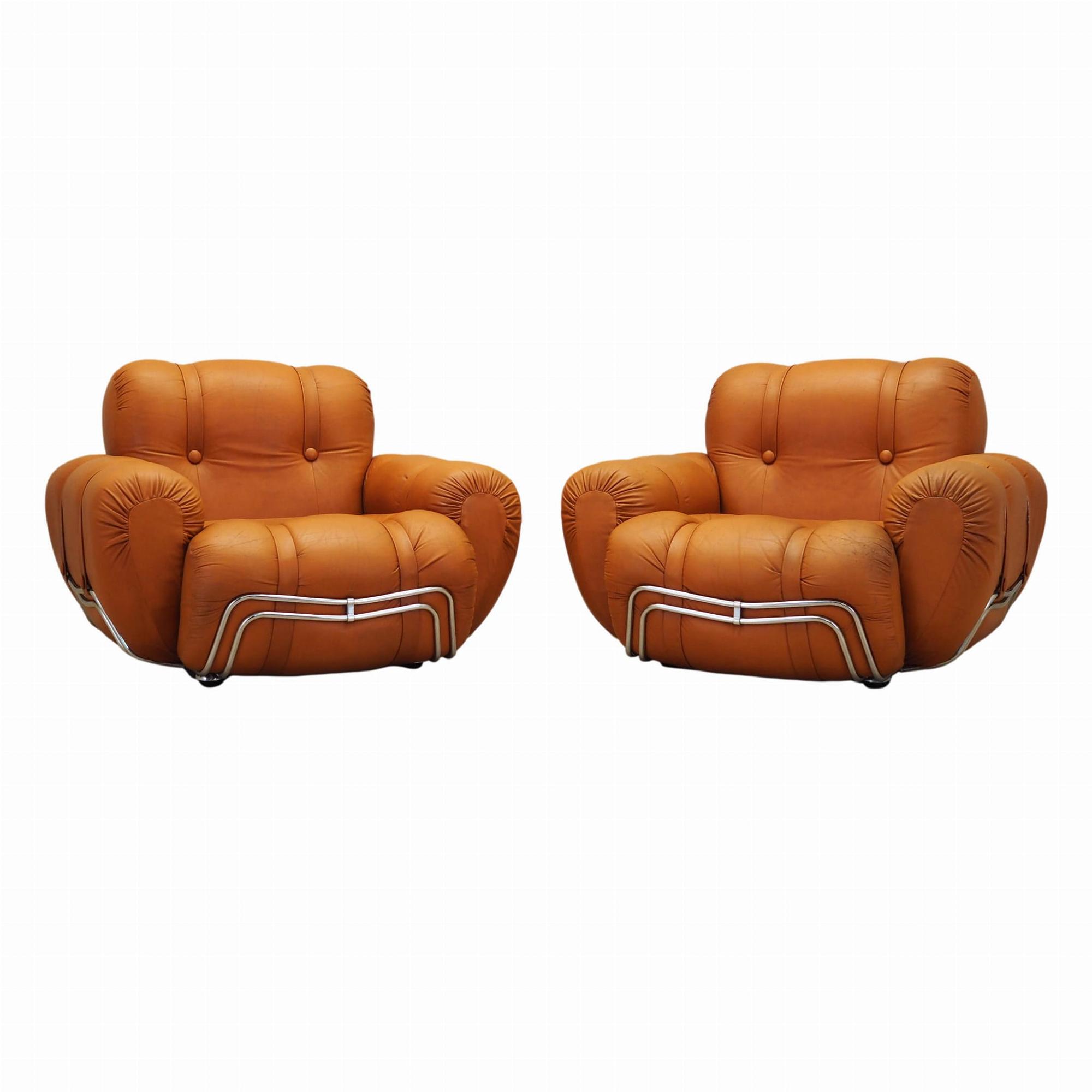 2x Space Age Armlehnsessel Orange 1960er Jahre 0