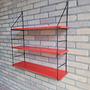 Vintage Wandregal Holz Stahl Rot 1