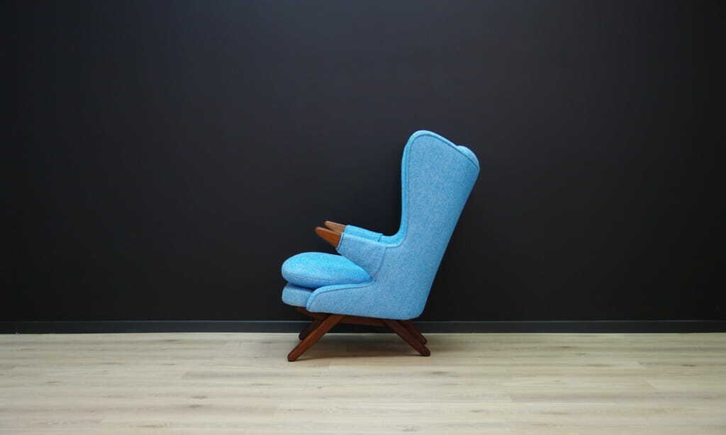 Vintage Sessel Teakholz Textil Blau 1960er Jahre 9